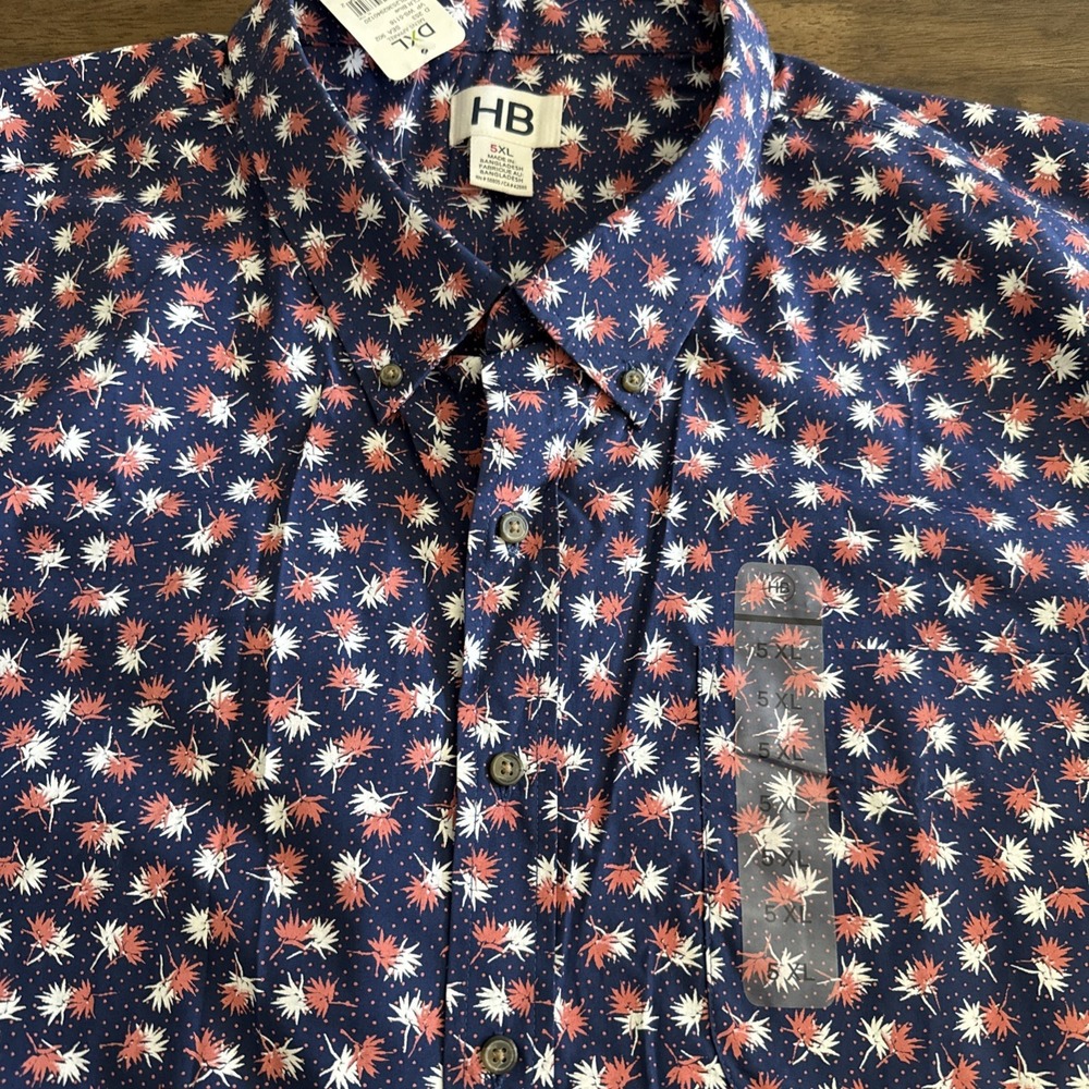 Men's Black HB DXL 5XL Big And Tall Short Sleeve Button Down Shirt